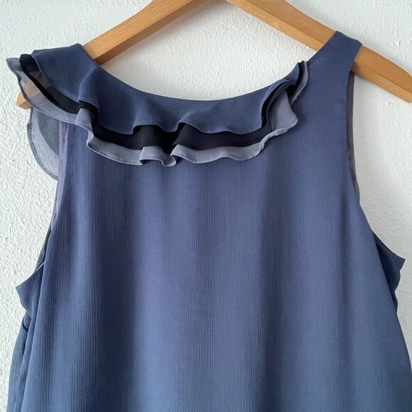LOFT Sleeveless Blue Round-Neck layered Ruffled Top, lined Size S - Picture 5 of 7